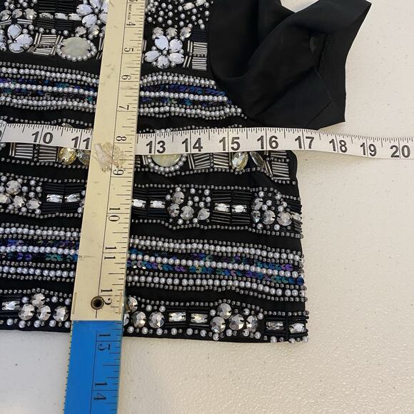 Bebe Vintage Y2K Crop Black Beaded Sequins Bling Gala Goth Grunge Blouse Top 2 - Picture 2 of 8